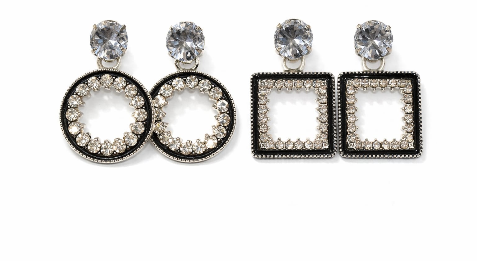 Crystal Geometric Drop Earrings Set