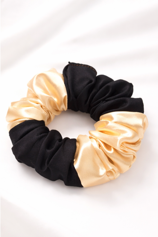 Dual Tone Satin Scrunchie (Black & Gold)