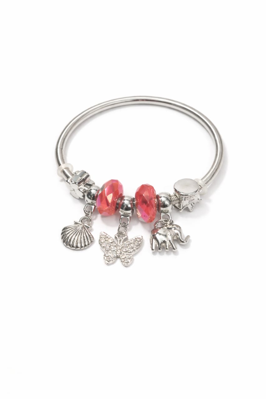 Elegant Silver-Toned Heart Charm Bracelet