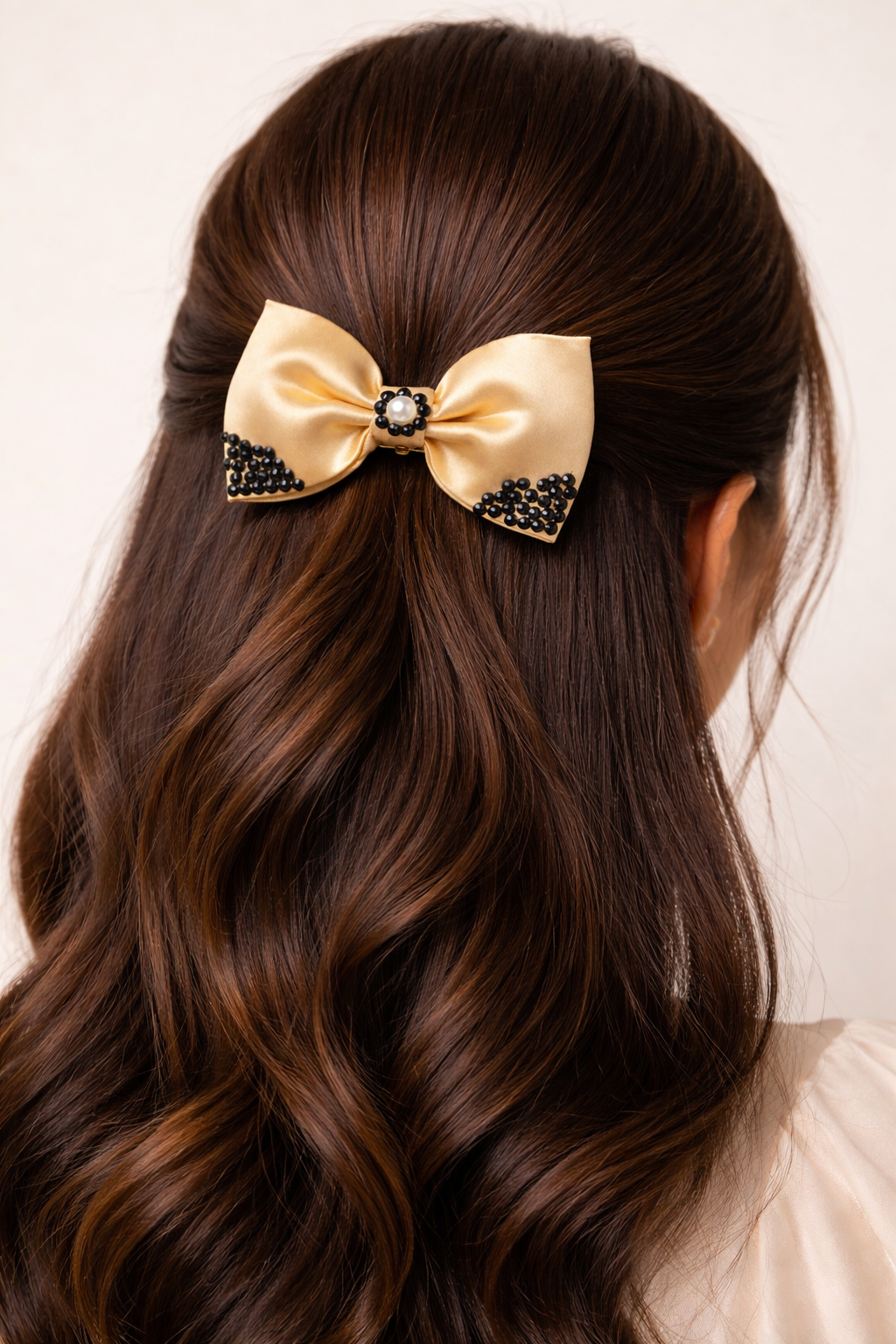 Golden Satin Pearl Bow Clip ✨