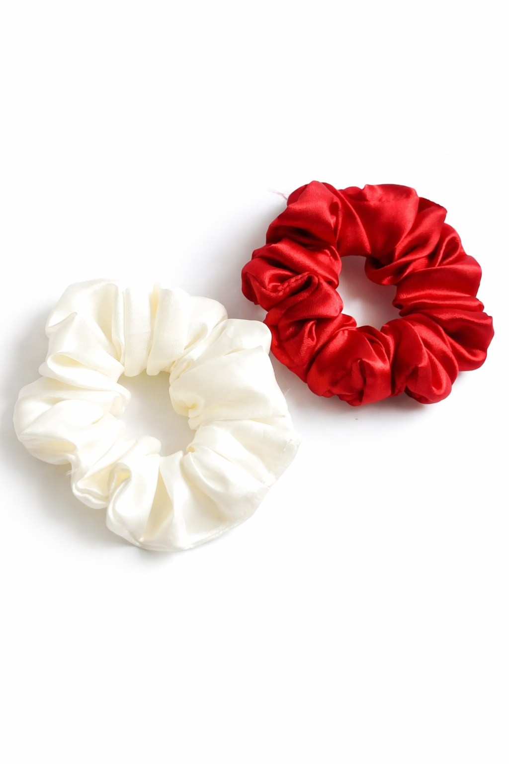 Luxury Satin Scrunchies Set (Red & Ivory) – Set of 2