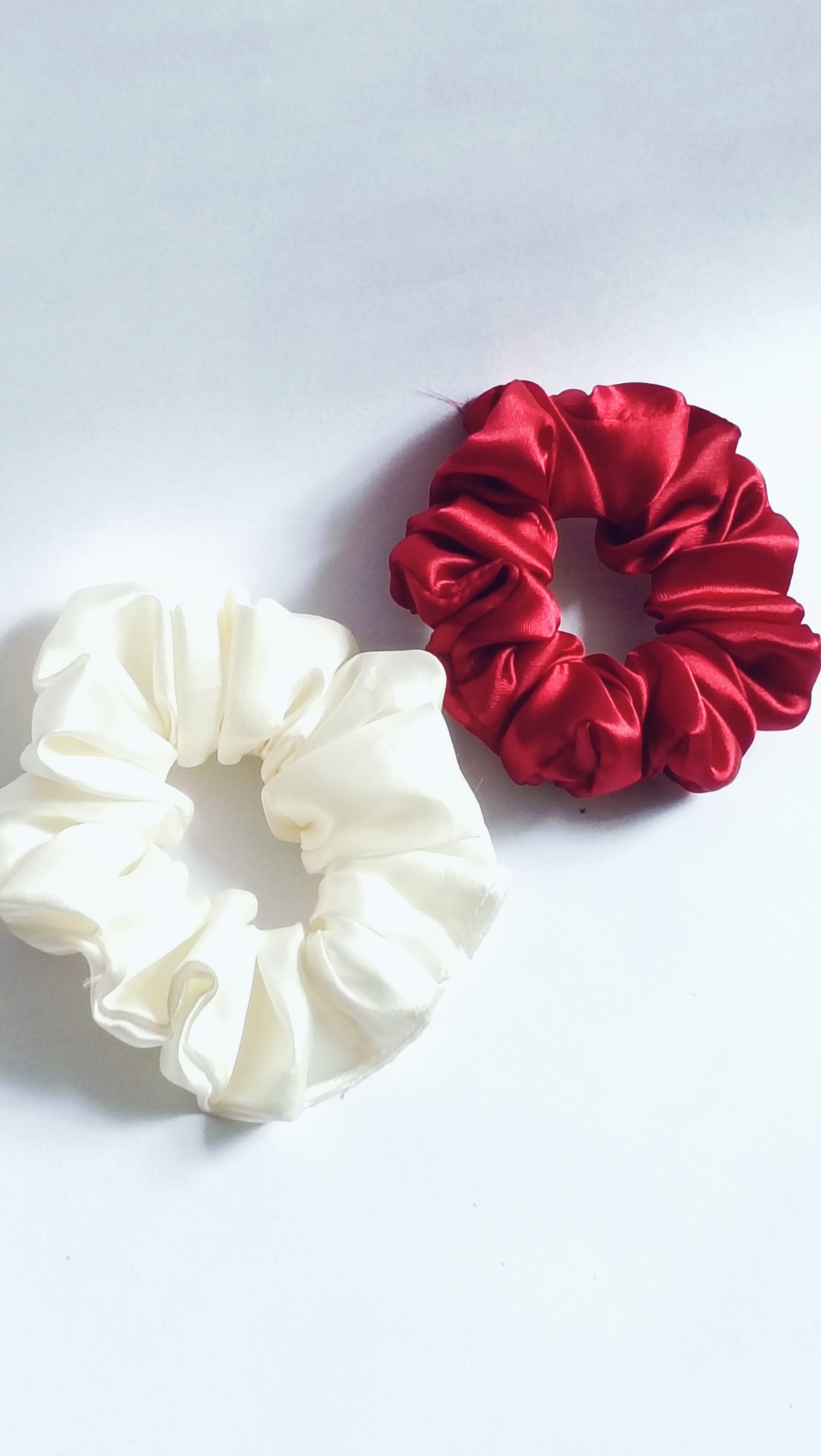 Luxury Satin Scrunchies Set (Red & Ivory) – Set of 2