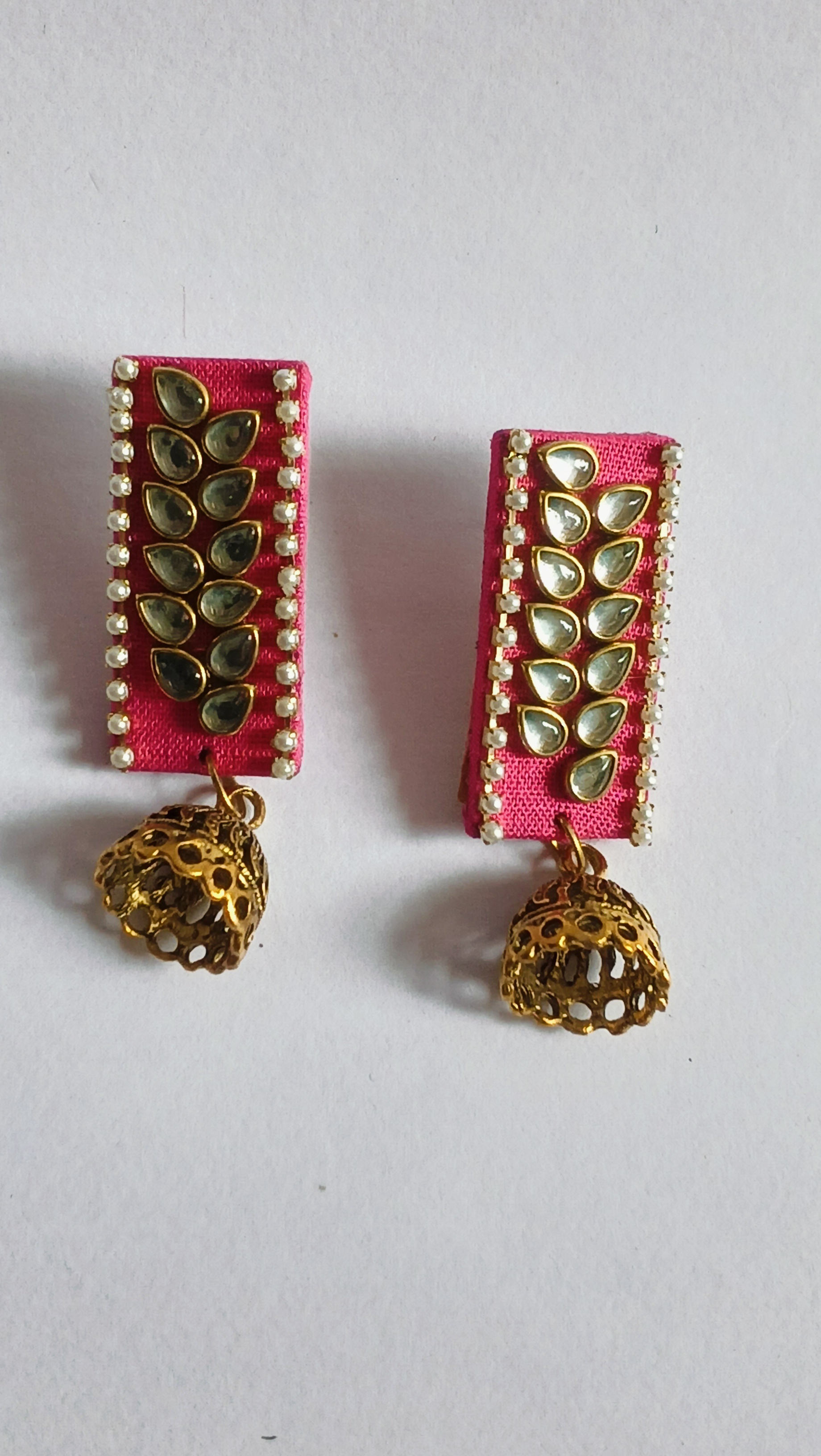 Rani Pink Kundan Jhumka Earrings