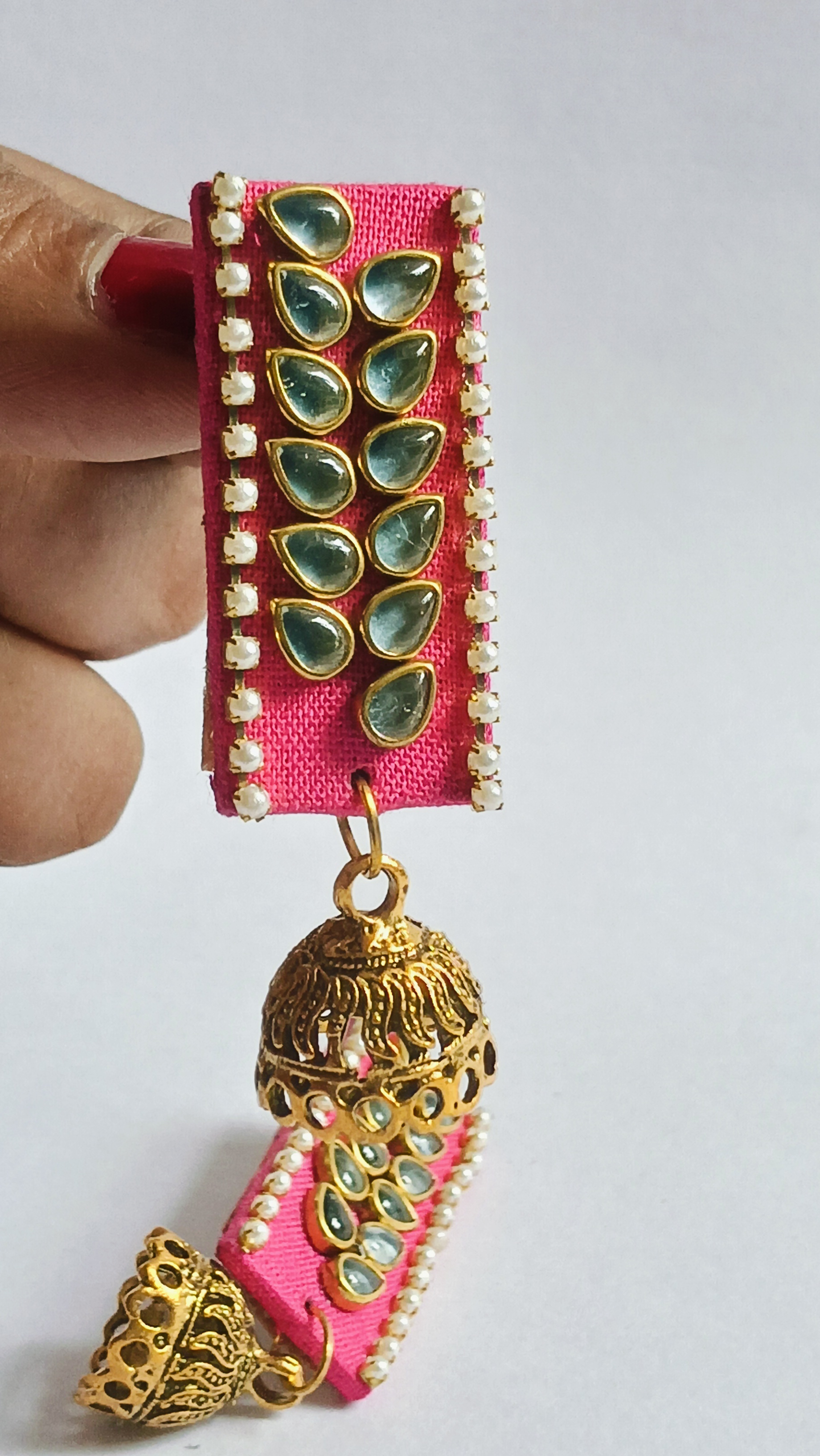 Rani Pink Kundan Jhumka Earrings