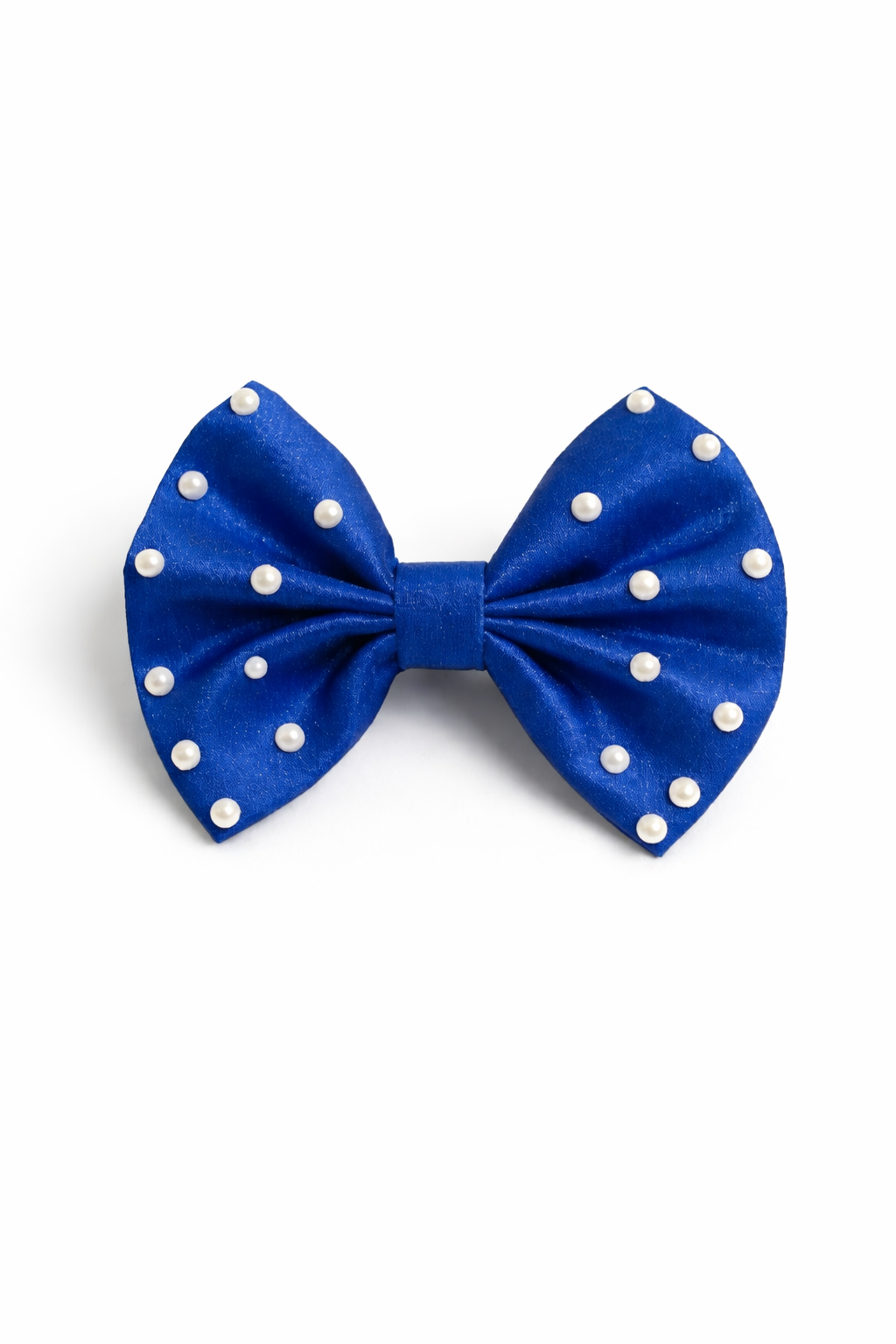Royal Blue Pearl Satin Bow Clip
