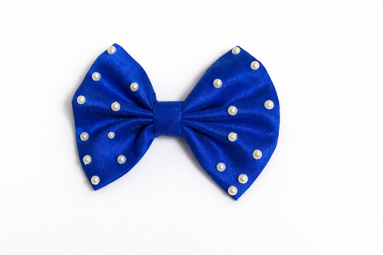 Royal Blue Pearl Satin Bow Clip