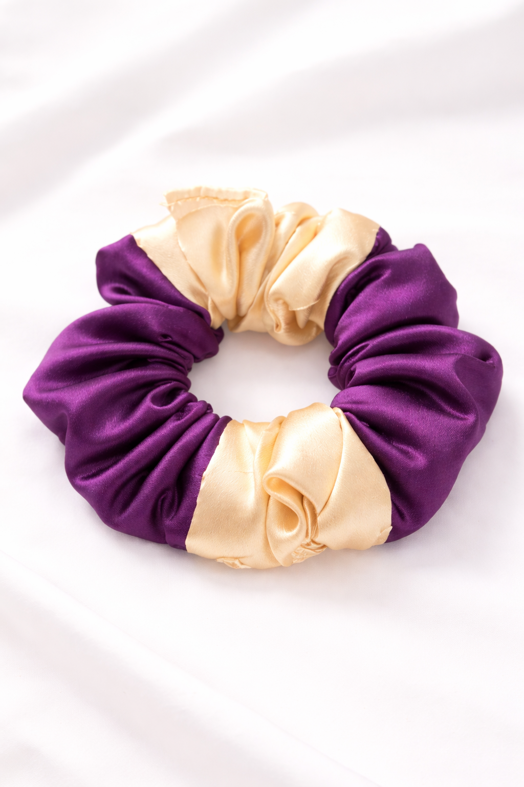 Royal Plum & Champagne Satin Scrunchie