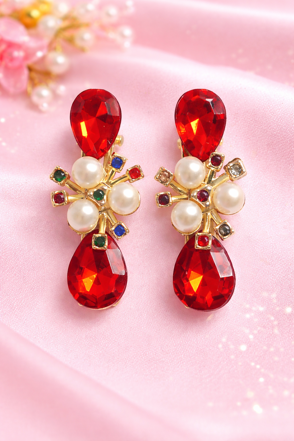 Royal Red Crystal Pearl Hair Clip