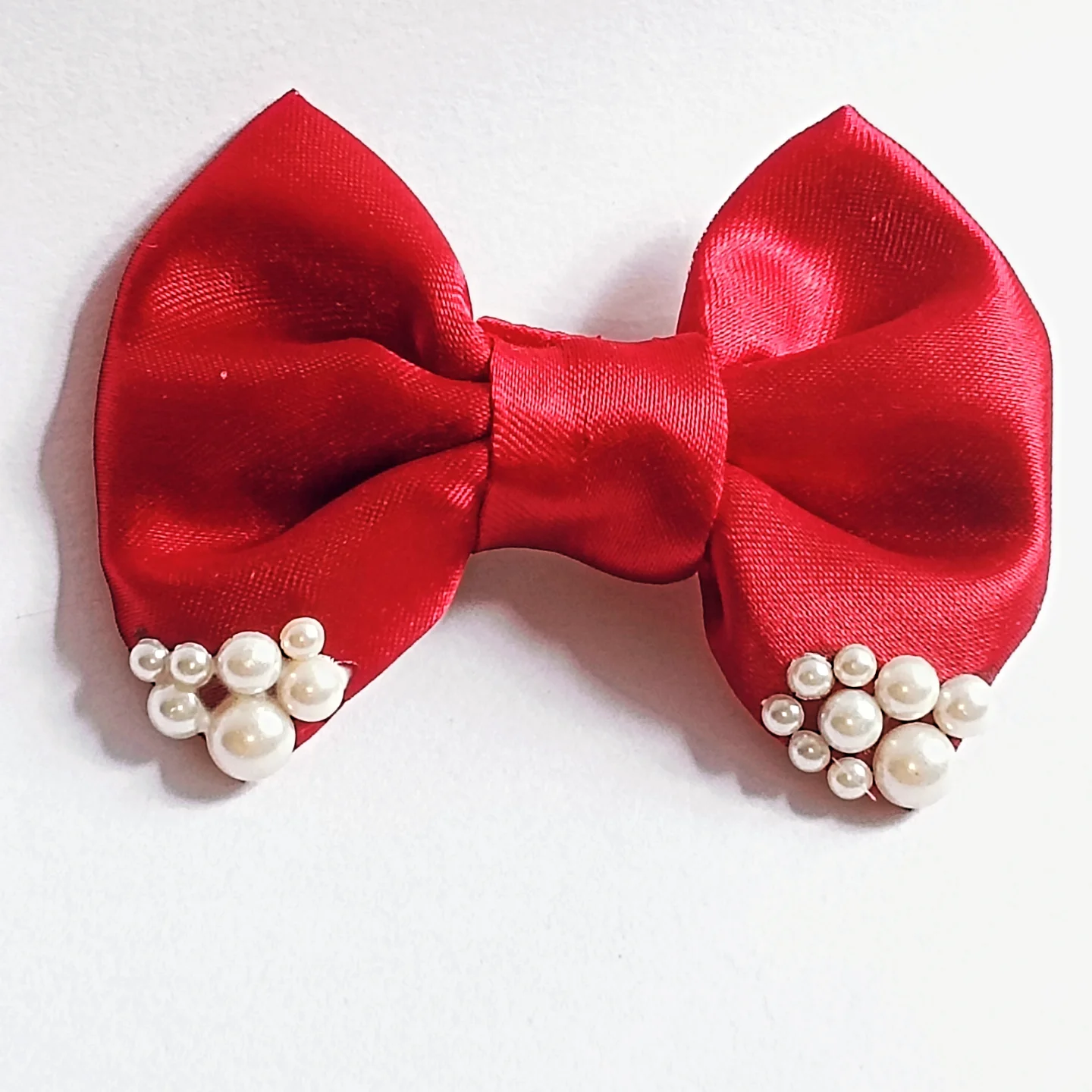 Ruby Pearl Satin Bow Clip