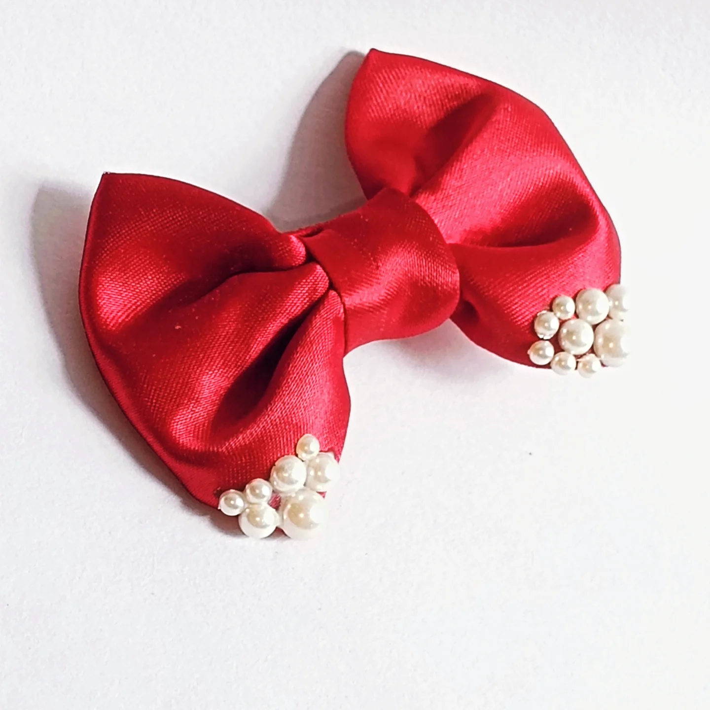 Ruby Pearl Satin Bow Clip