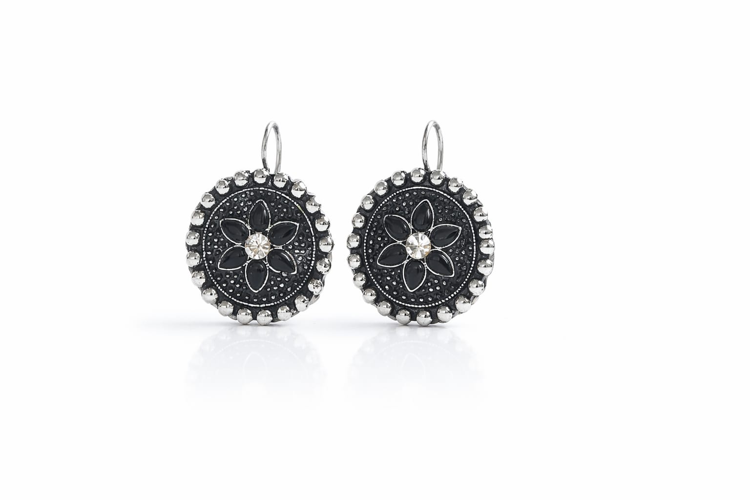 Vintage Oxidised Black Floral Drop Earrings