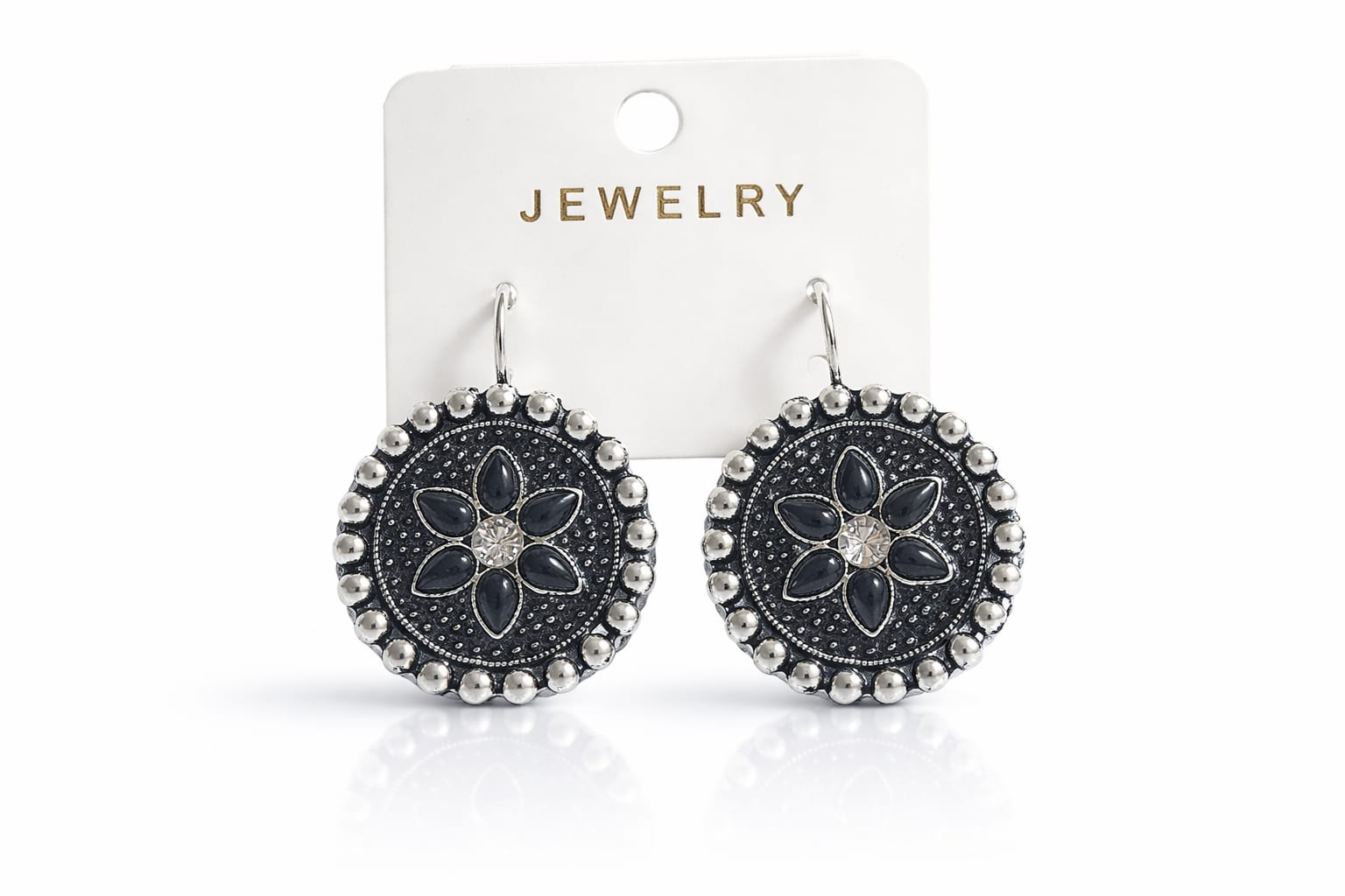 Vintage Oxidised Black Floral Drop Earrings