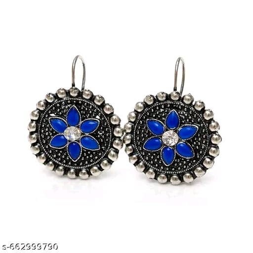 Vintage Oxidised Blue Floral Earrings