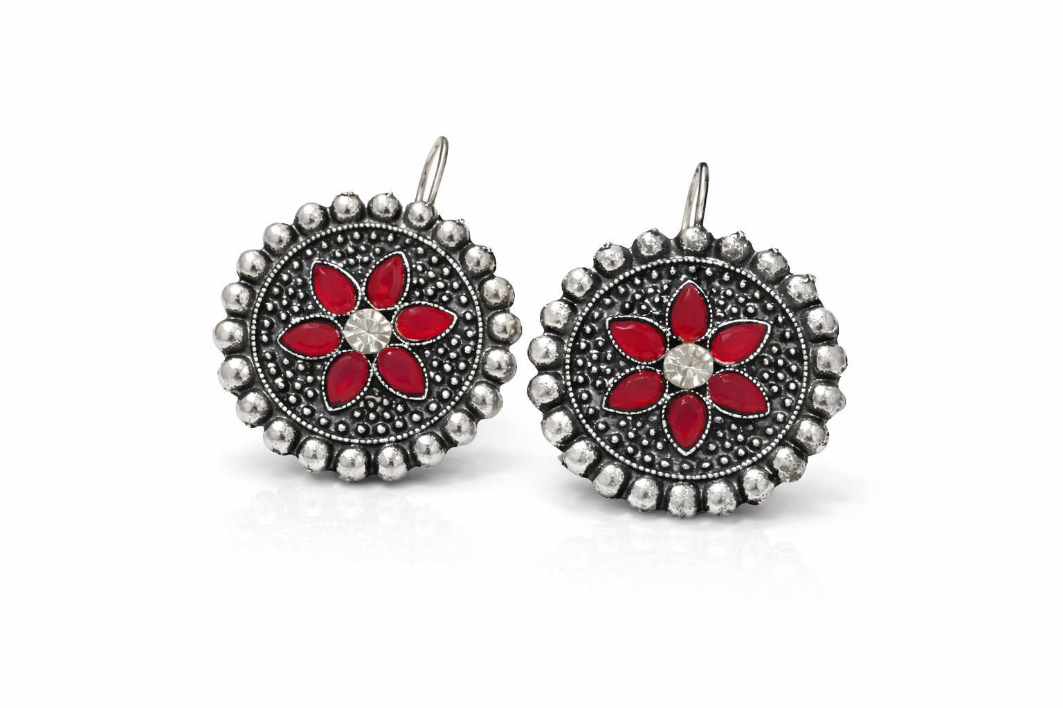 Vintage Oxidised Floral Stud Earrings