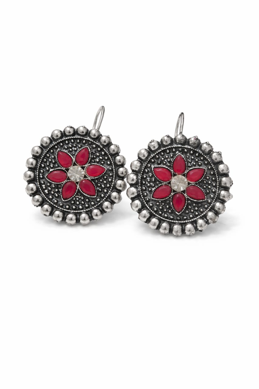 Vintage Oxidised Floral Stud Earrings