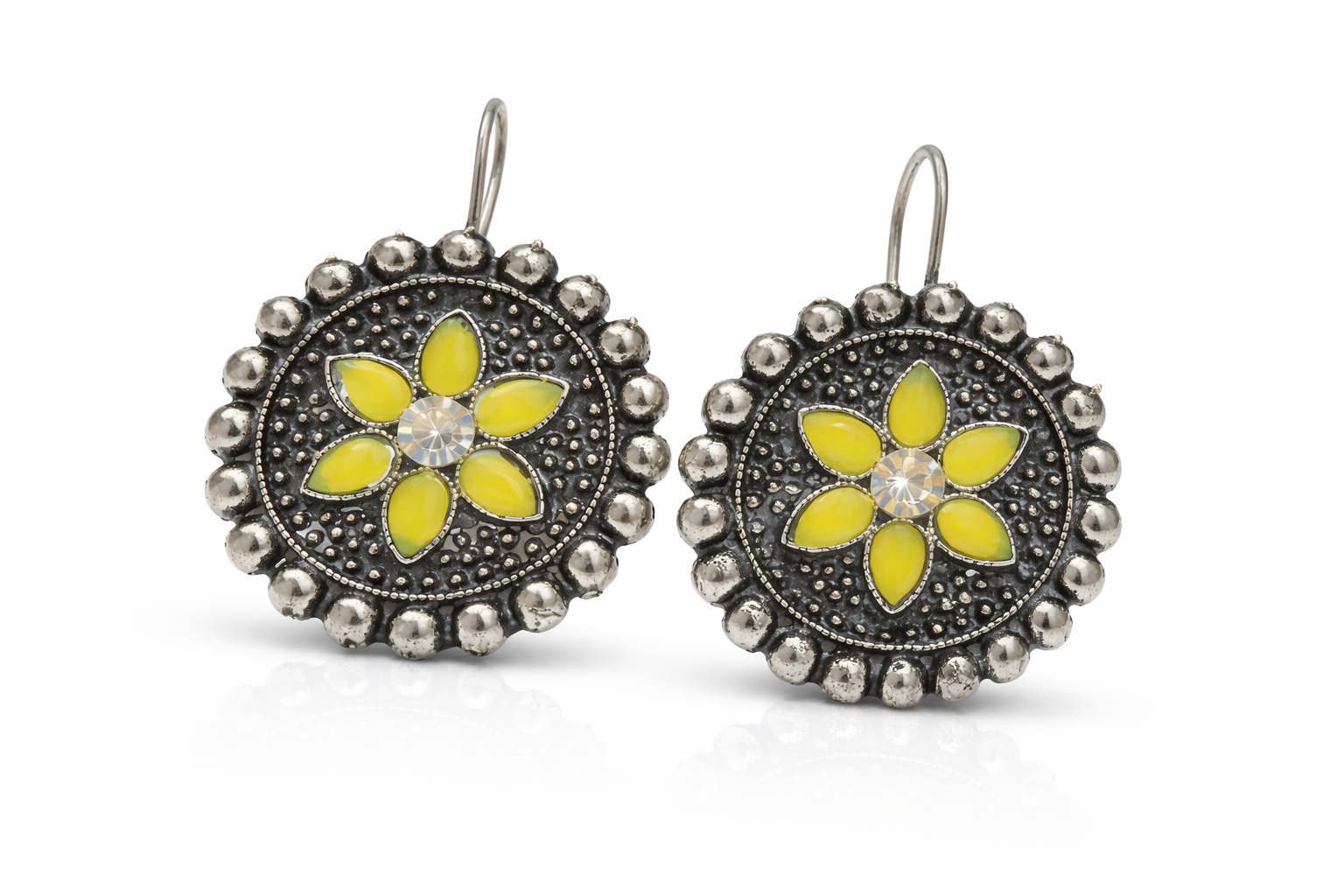 Vintage Oxidised Yellow Floral Earrings