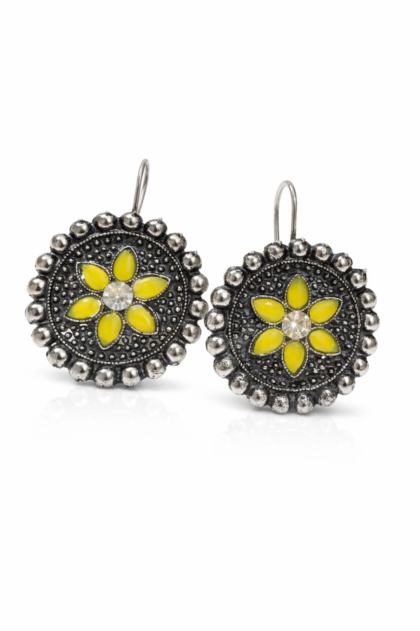 Vintage Oxidised Yellow Floral Earrings